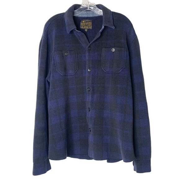 Lucky Brand Thick Cotton Long Sleeve Button Up Plaid Shirt Blue Plaid Mens L - Picture 1 of 12